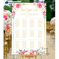 Ivory Red Roses Seating Chart template,Red Roses Wedding Seating Plan template,(146)